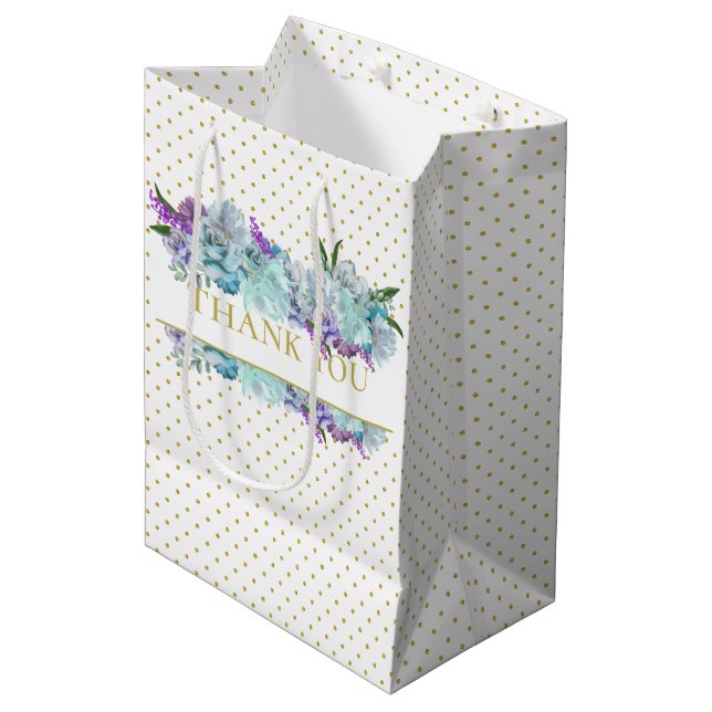 Rustic Teal Blue Bouquet Bridal Shower Party Medium Gift Bag (Front Angled)