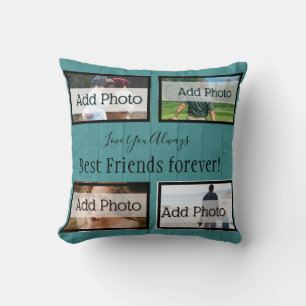 Rustic teal blue pillow BFF Best friends forever
