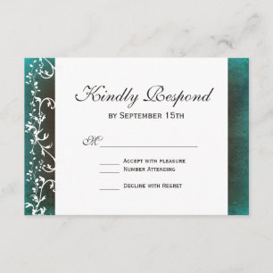 Rustic Teal Brown Swirls Wedding RSVP Cards