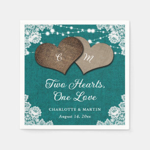 Rustic Teal Burlap Lace String Lights Wedding Napkin