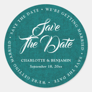 Rustic Teal Burlap Script Wedding Envelope Seal