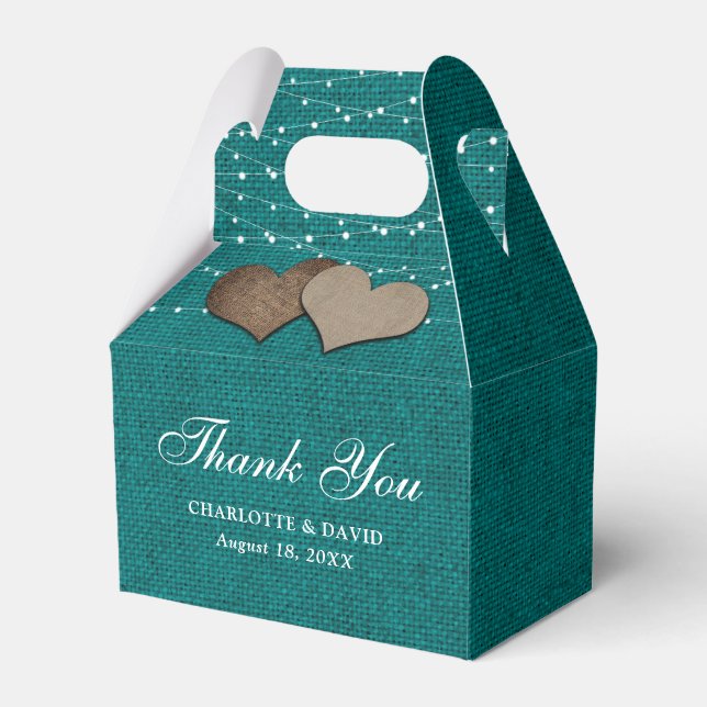 Rustic Teal Burlap Wedding Favour Box (Front Side)