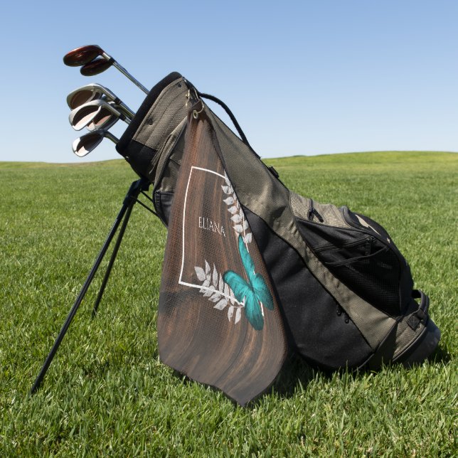 Rustic Teal Butterfly Golf Towel (Green)