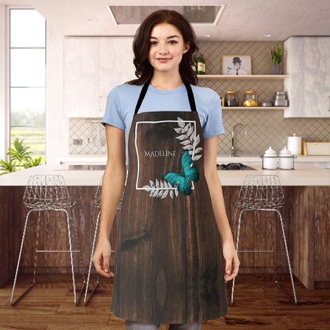 Rustic Teal Butterfly Personalised Apron (Rustic Teal Butterfly Personalized Apron)