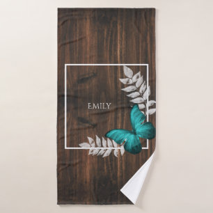 Rustic Teal Butterfly Personalised Bath Towel Set
