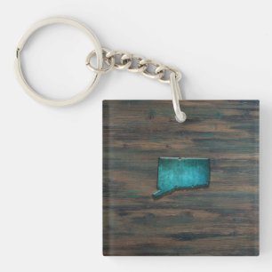 Rustic Teal Connecticut Shape Key Ring