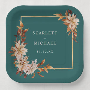 Rustic Teal Fall Paper Plate