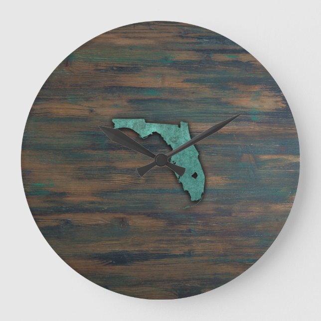 Rustic Teal Florida Shape Large Clock (Front)
