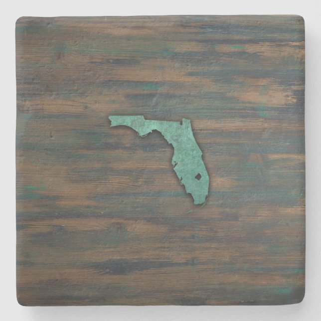 Rustic Teal Florida Shape Stone Coaster (Front)