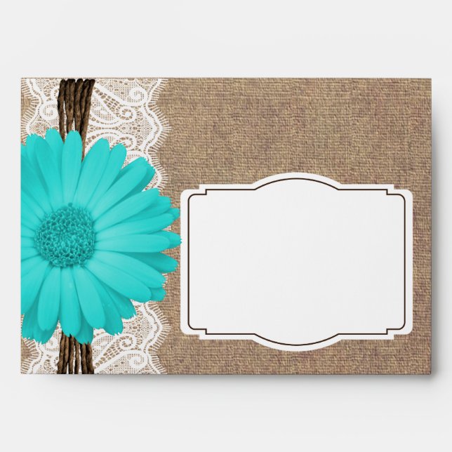 Rustic Teal Gerber Daisy Lace Custom Envelopes (Front)