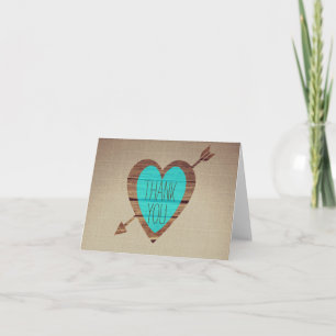 Rustic Teal Heart Arrow Thank You Notes