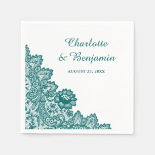 Rustic Teal Lace Wedding Napkins