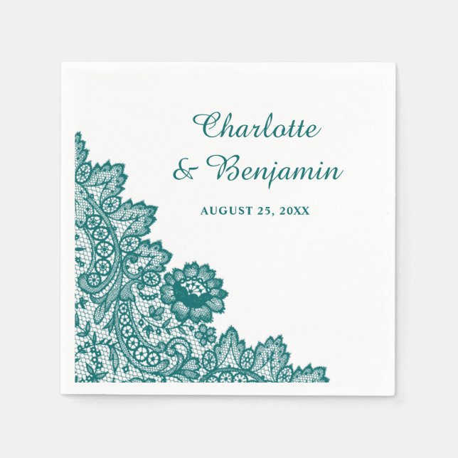 Rustic Teal Lace Wedding Napkins (Front)