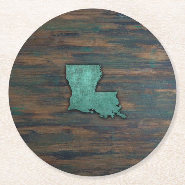 Rustic Teal Louisiana Shape Round Paper Coaster (Front)