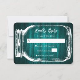 Rustic Teal Mason Jar Fall Wedding RSVP Card