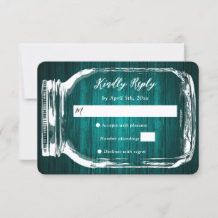Rustic Teal Mason Jar Fall Wedding RSVP Card