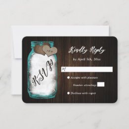 Rustic Teal Mason Jar Wood Wedding RSVP Card