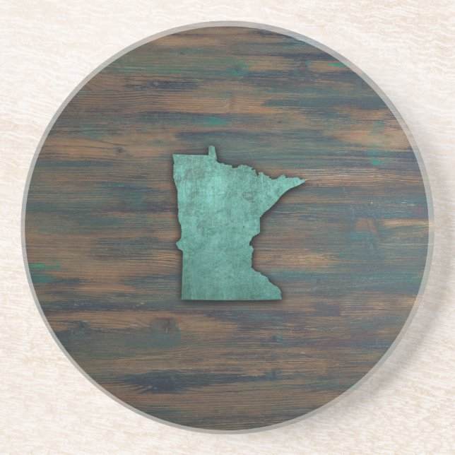Rustic Teal Minnesota Shape Coaster (Front)