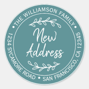 Rustic Teal New Address Classic Round Sticker