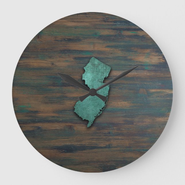 Rustic Teal New Jersey Shape Large Clock (Front)