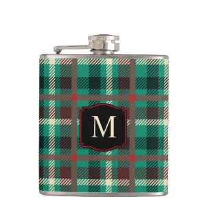Rustic Teal Plaid Pattern with Monogram Hip Flask