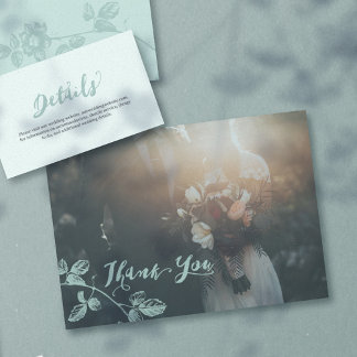 Rustic Teal Script Photo Wedding Thank You Card