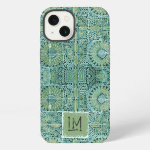 Rustic Teal Stamped Vintage Aesthetic Floral iPhone 13 Case