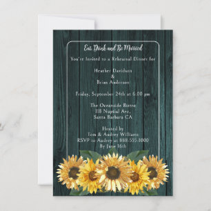 Rustic Teal Sunflower Rehearsal Dinner Invitation