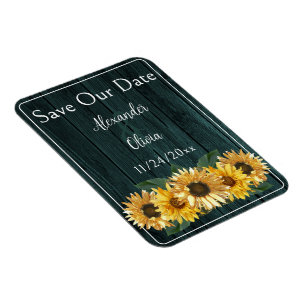 Rustic Teal Sunflower Save The Date Magnet
