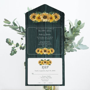 Rustic Teal Sunflower Wedding All In One Invitation
