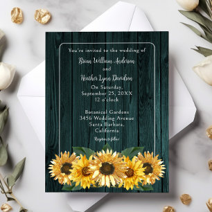 Rustic Teal Sunflower Wedding Invitation