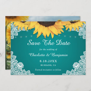 Rustic Teal Sunflower Wedding Photo Save The Date