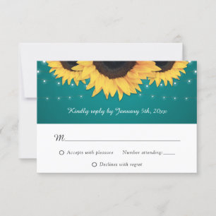 Rustic Teal Sunflower Wedding RSVP Card