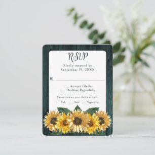 Rustic Teal Sunflower Wedding RSVP Card