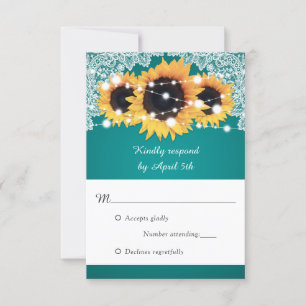 Rustic Teal Sunflower Wedding RSVP Card