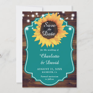 Rustic Teal Sunflower Wedding Save The Date