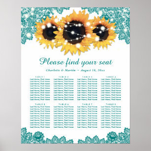 Rustic Teal Sunflower Wedding Seating Chart 8