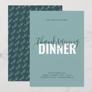Rustic Teal Thanksgiving Dinner Party Invitation