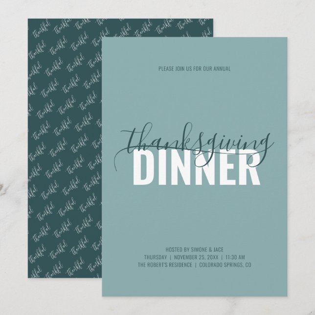 Rustic Teal Thanksgiving Dinner Party Invitation (Front/Back)