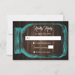 Rustic Teal Wood Hearts Mason Jar Wedding RSVP