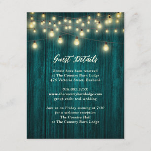 Rustic Teal Wood String Lights Enclosure Card