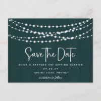 Rustic Teal Wood String Lights Save the Date