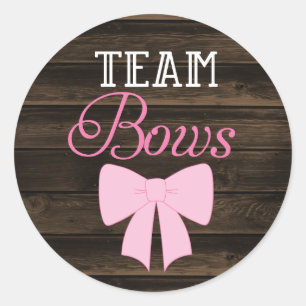 Rustic Team Bows Girl Gender Reveal Classic Round Sticker