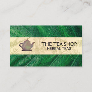 Rustic Teapot Green Leave Business Card