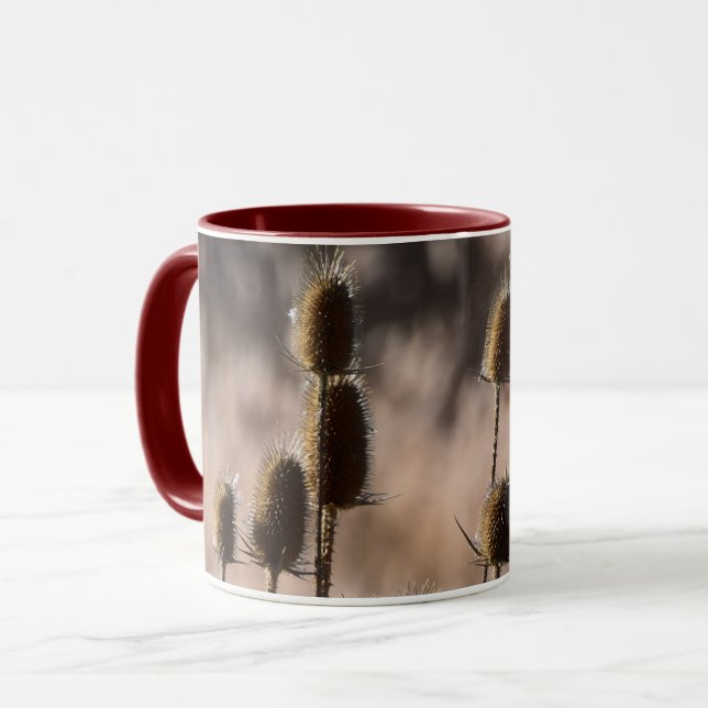 Rustic Teasel Thistle Dried Plant Pattern Mug (Front Left)