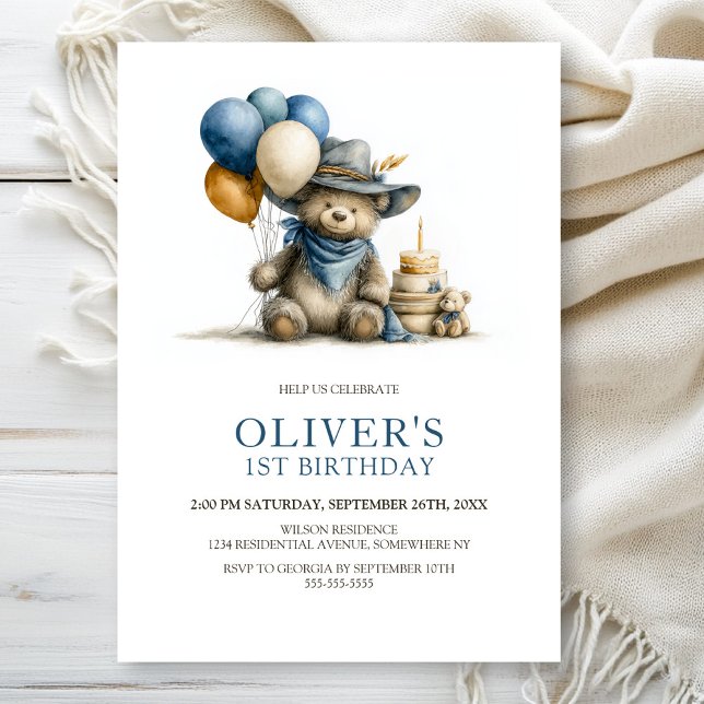 Rustic Teddy Bear 1st Birthday Party Invitation (Creator Uploaded)