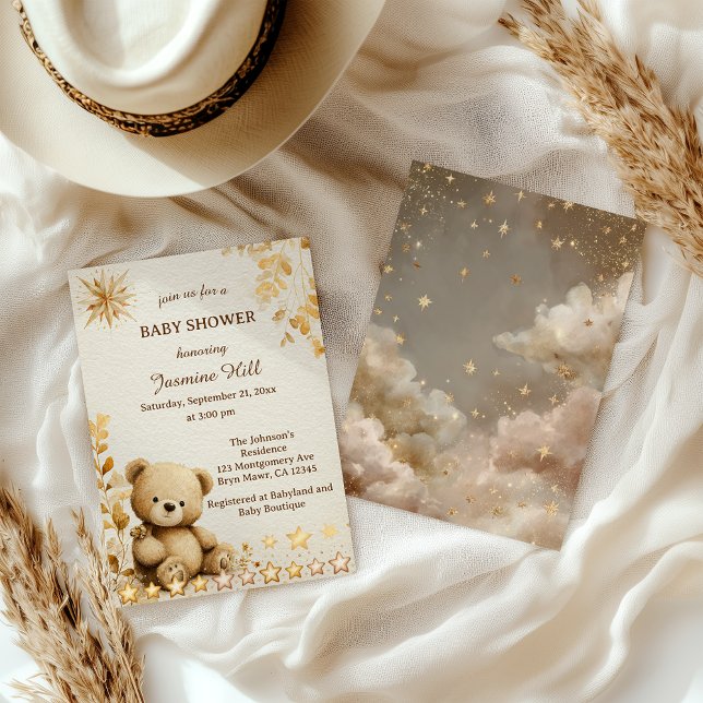 Rustic Teddy Bear Baby Shower olden Stars Invitation (Creator Uploaded)