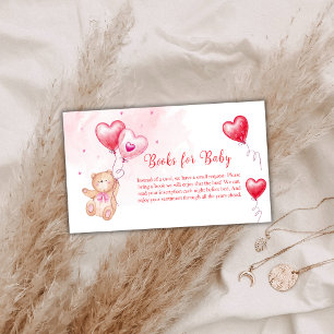 Rustic Teddy Bear Heart Balloon Books Baby Shower Enclosure Card