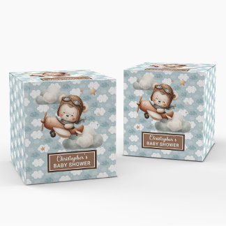Rustic Teddy Bear Pilot Baby Shower Favour Box
