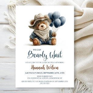 Rustic Teddy Bear We Can Bearly Wait Baby Shower Invitation